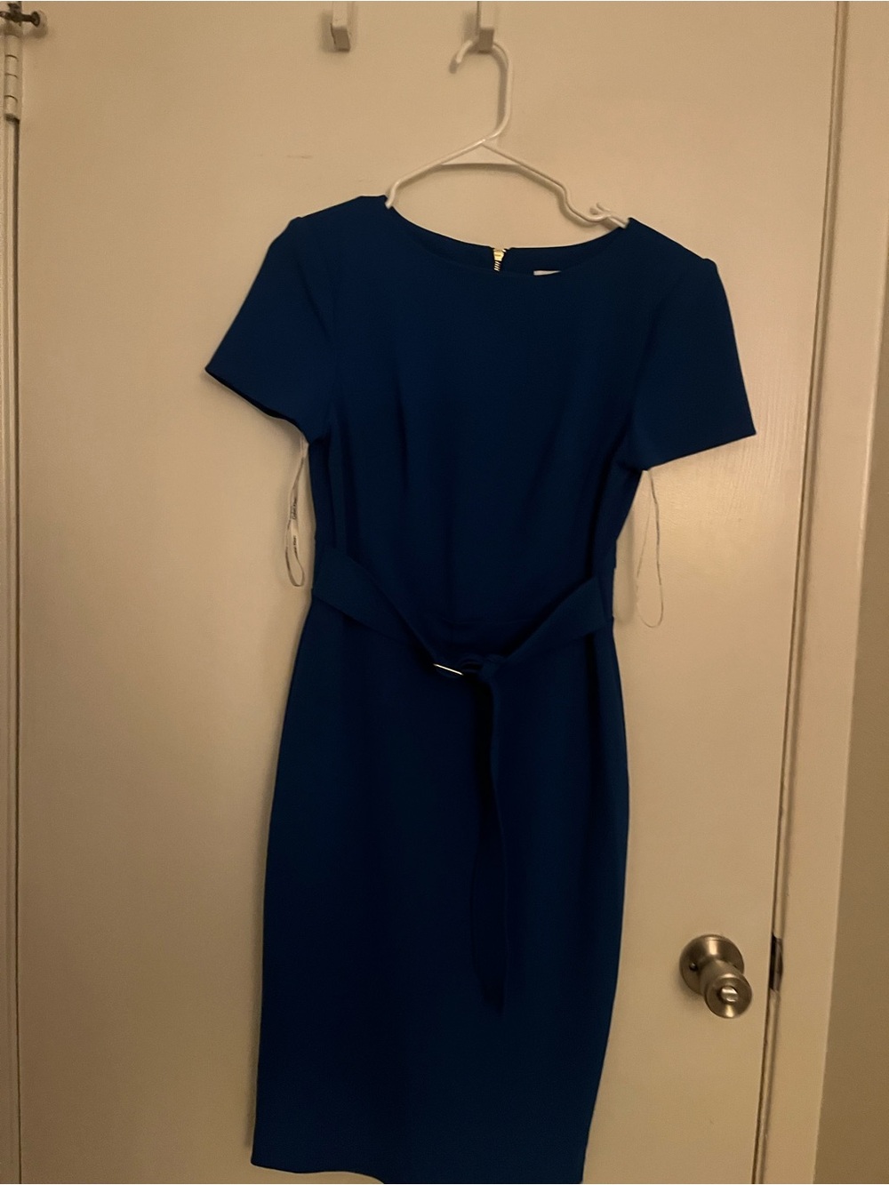 Classic Royal Blue Belted Sheath Dress